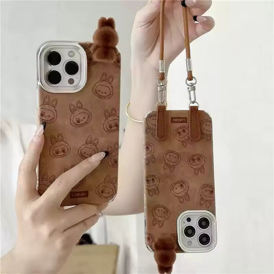 2025 New Ins Cartoon Cute 3d Labubu Handheld Rope Phone 16 Promax Phone Case For iphone 15 14 13 12 11 Pro Max Anti Fall Cover